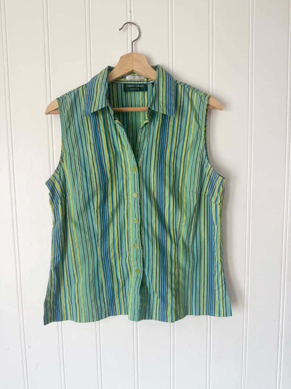 Lemon Grass Studio Striped Sleeveless Button Down Top Size L